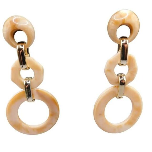 Pierced Earrings Elegant Trio Interlocked Acrylic Circles Gold Tone Spacers - Picture 1 of 6